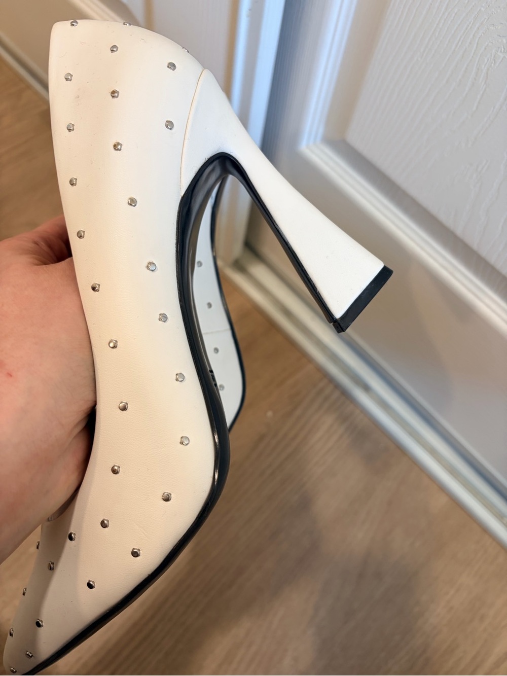 Nine West White Studded Block Heel Pumps